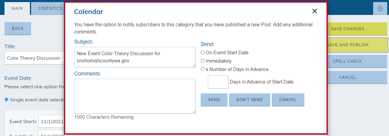 Choose to notify your subscribers about your Virtual Event!