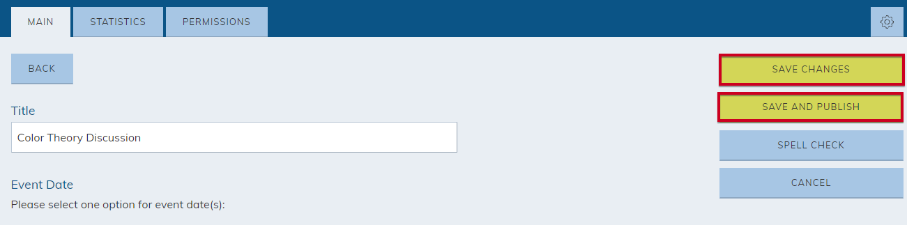 Click on the Save or Save and Publish buttons