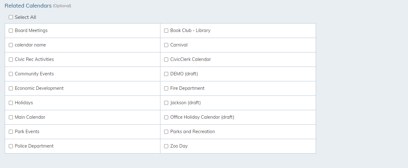 Select calendars related to your event