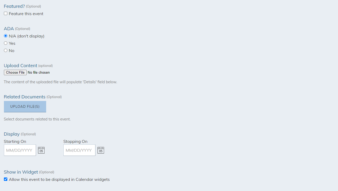 select additional settings