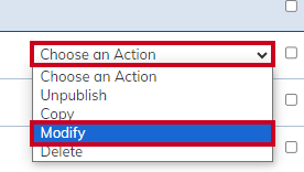 choose action modify