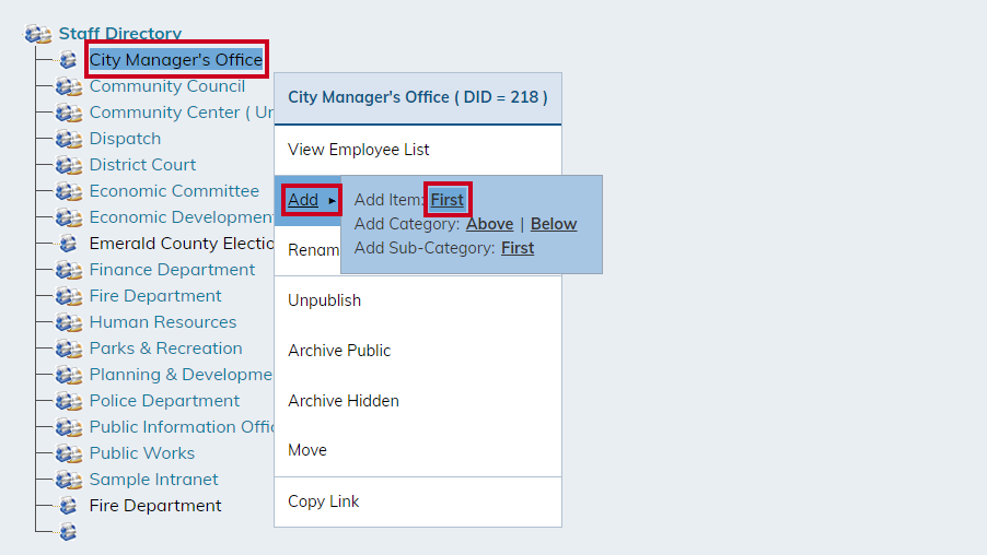 Select add then add item first.