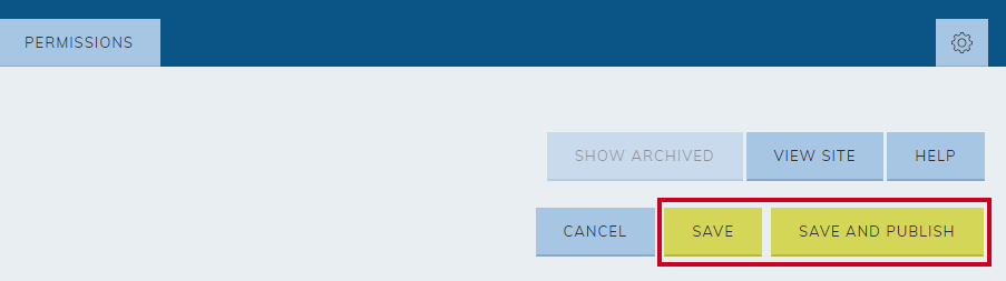 save or save and publish buttons in the top right corner of the screen.