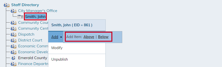 select add then above or below
