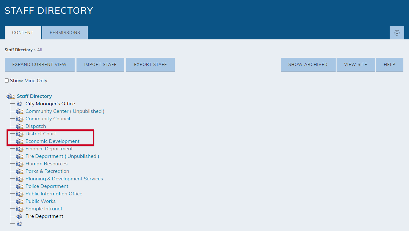 Locate where you want to add the new department
