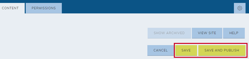 save or save and publish buttons.