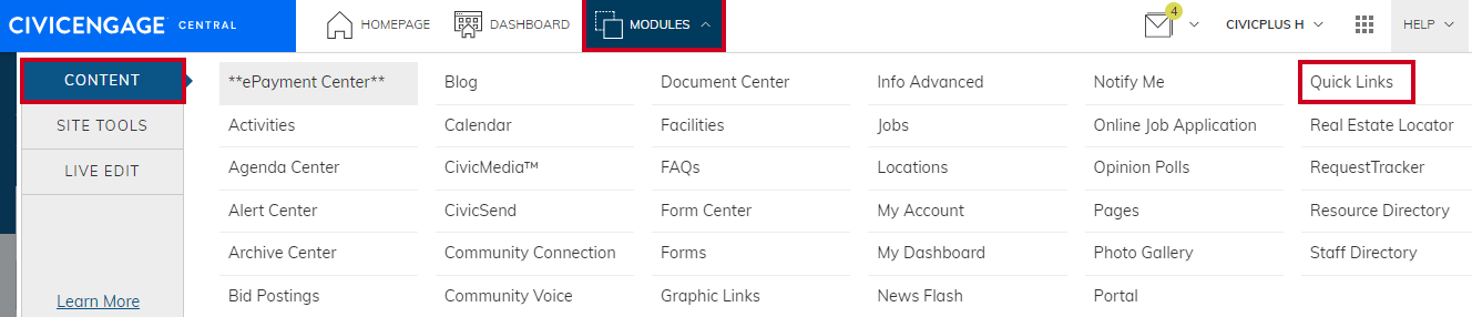 nav to quick links