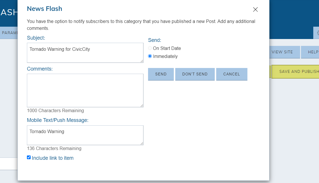 notification options pop-up