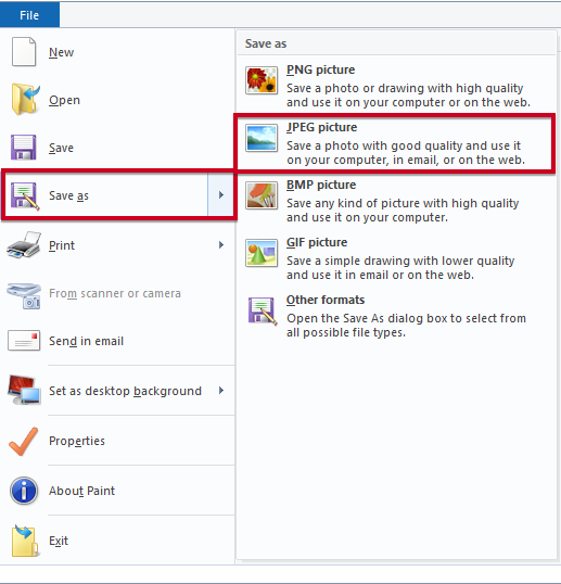 microsft paint file to save as JPEG picture