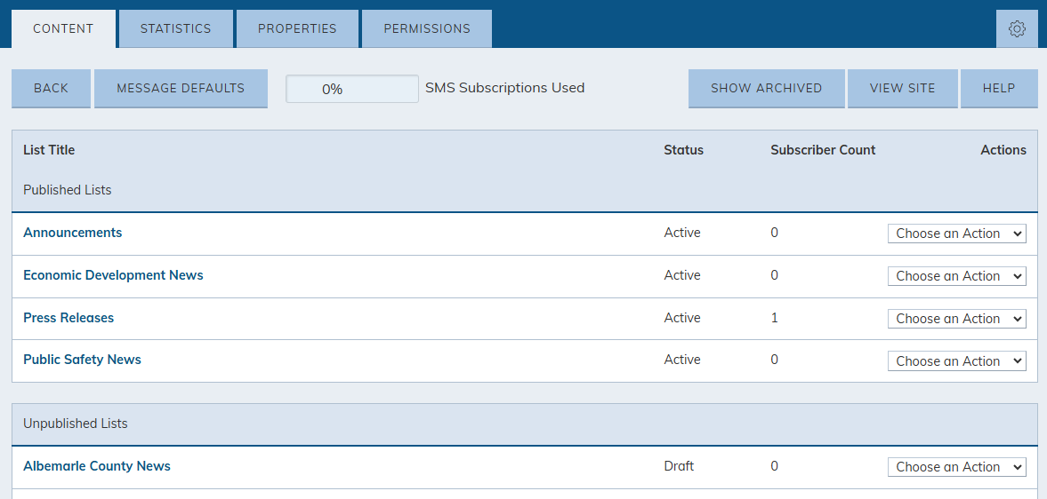 view email lists