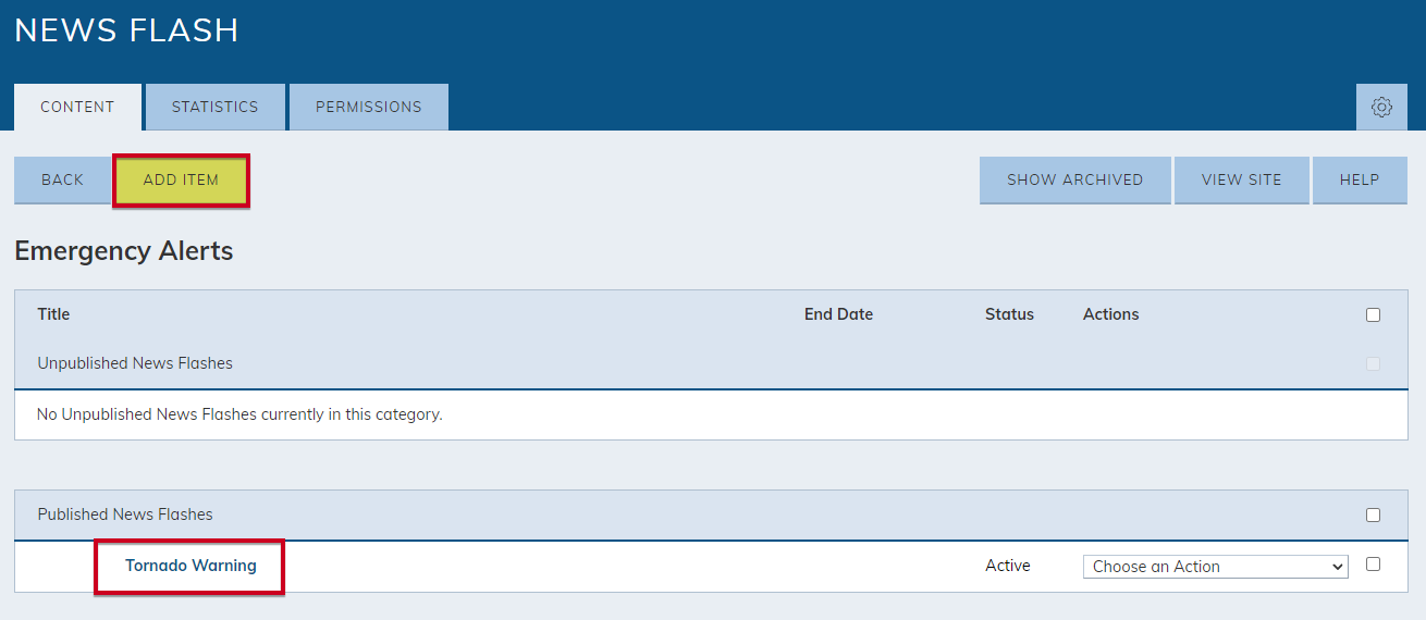 Choose an existing item to modify ot clack the Add Item button
