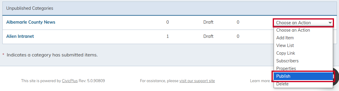 Choose an Action, publish.