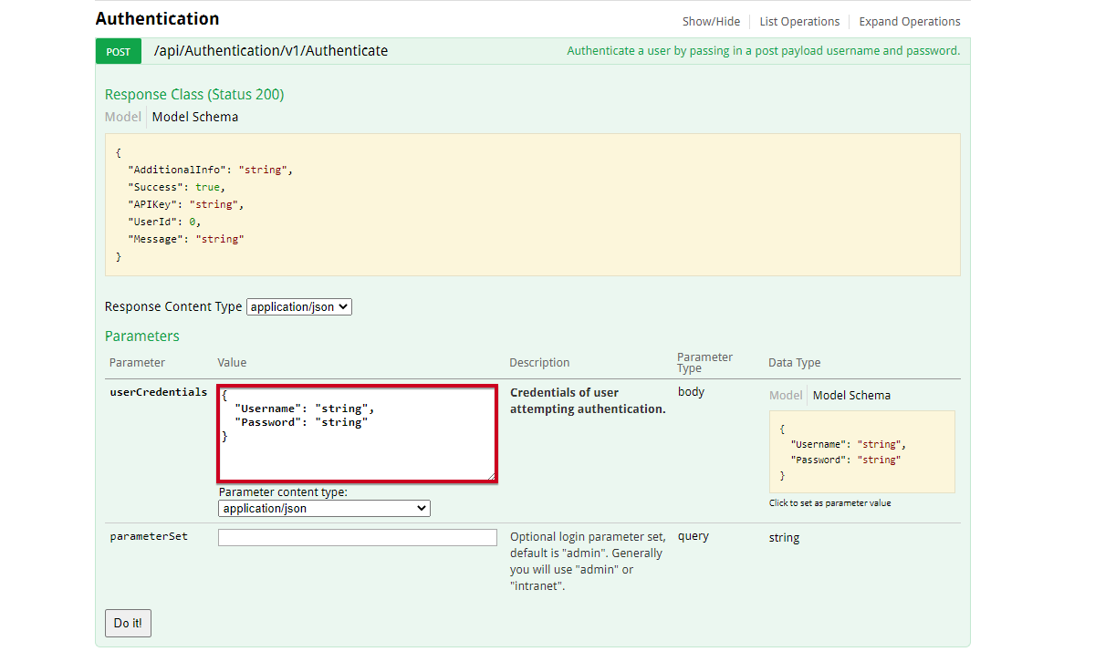 userCredentials box