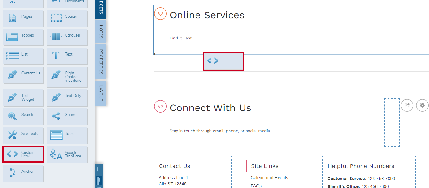 Drag and drop a Custom Html widget