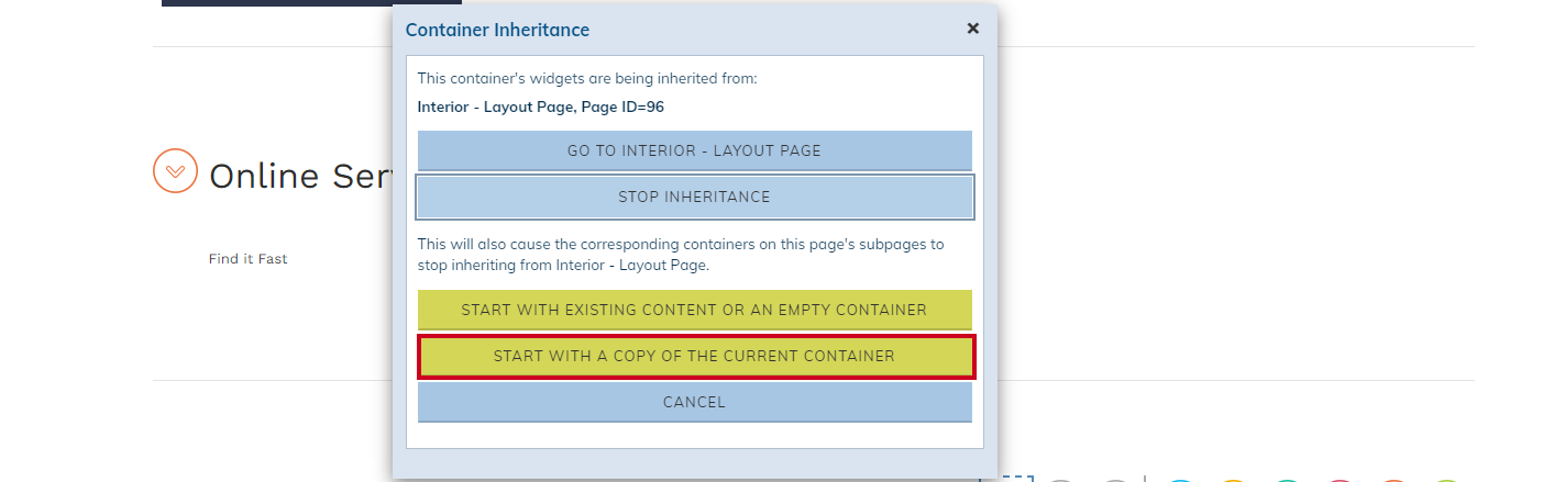 Start with copy of the current container option.