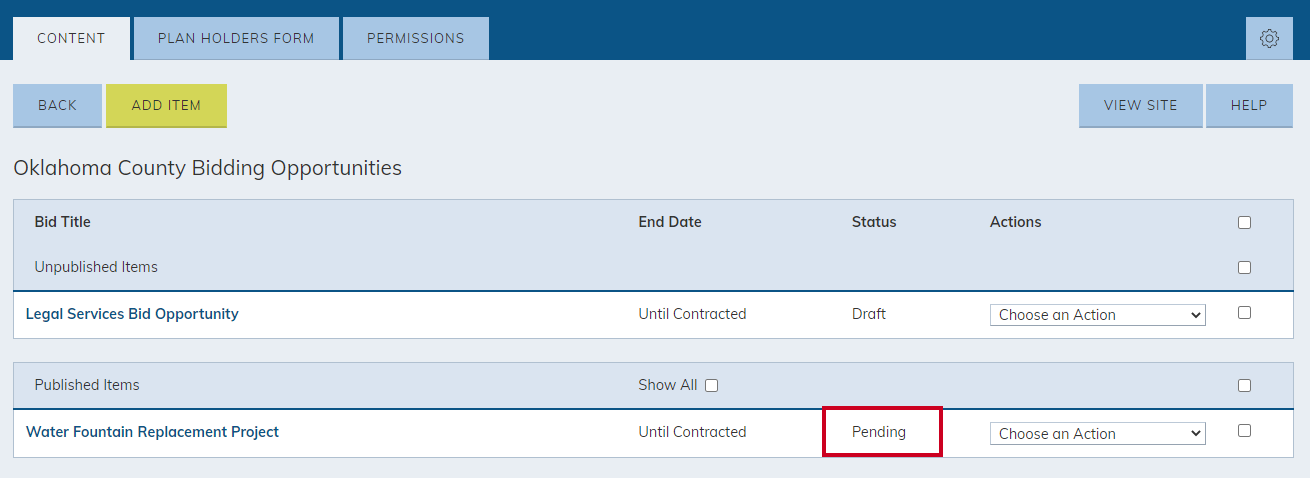 Pending bid.