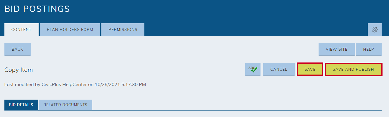 save or save and publish buttons