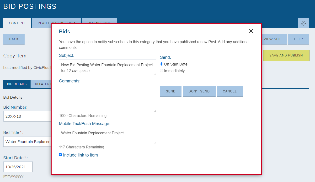 bids notification window