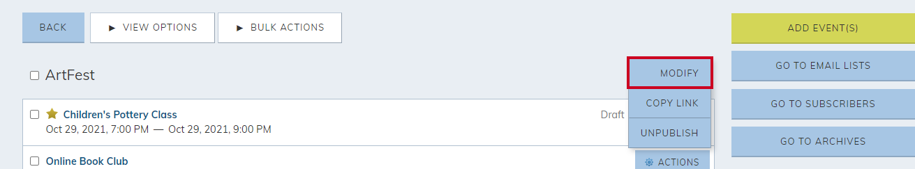 modify option.