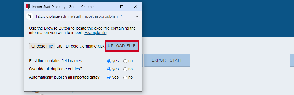Upload file.