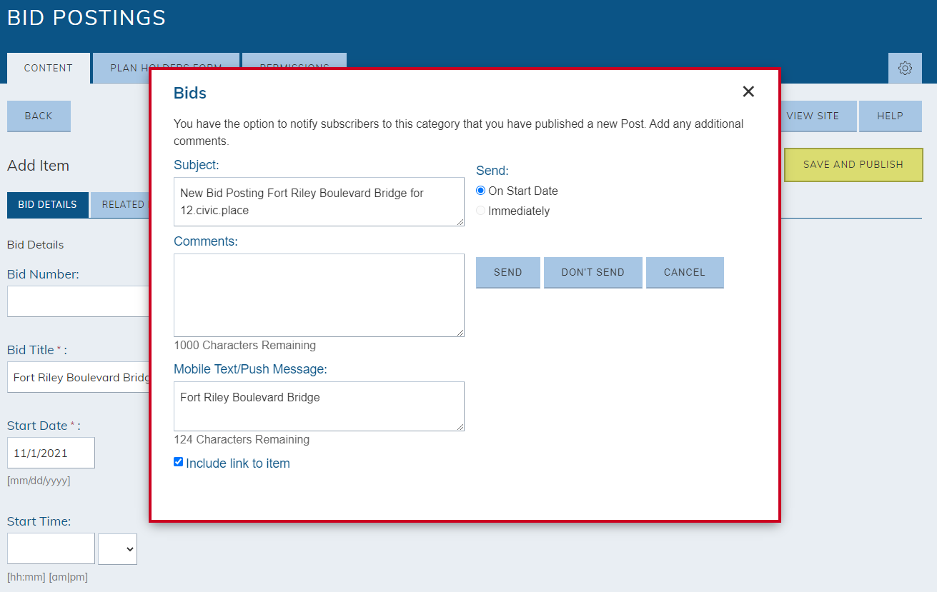 The Bids modal.