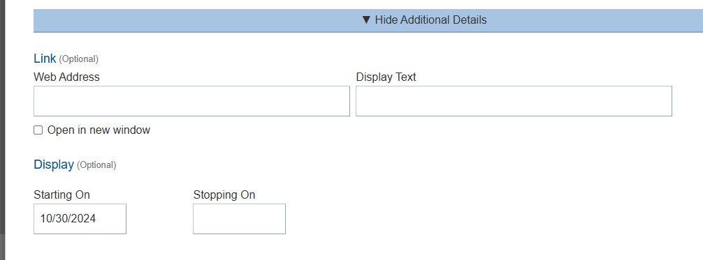 Additional Details fields.