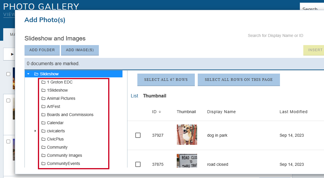 slideshow options