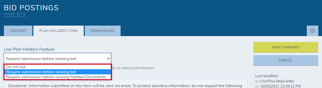 The settings for Use Plan Holders Feature