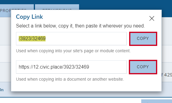 The button labeled Copy next to the text entry field.