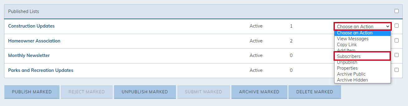 choose an action subscribers