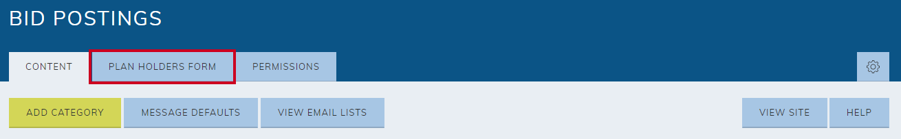 Plan Holders Form tab