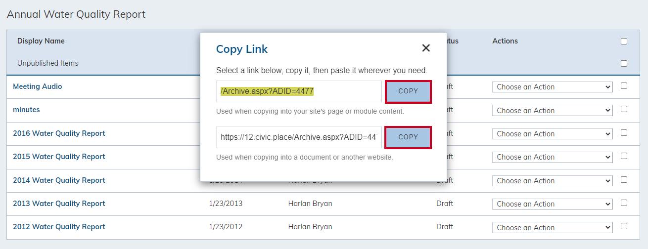 Copy link options.