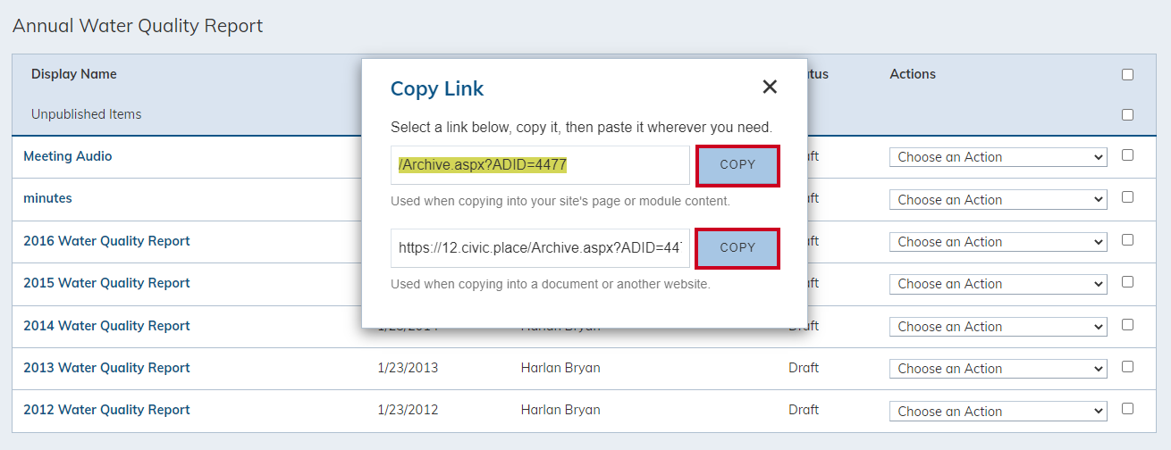 copy link options