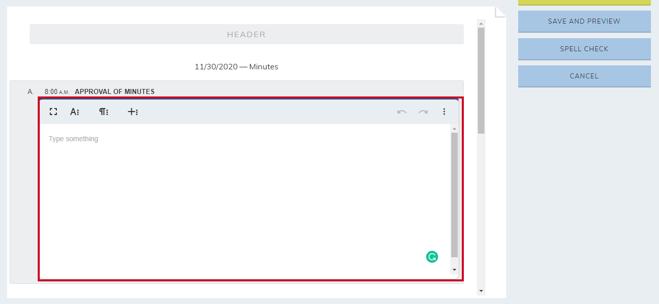 add minutes directly into document