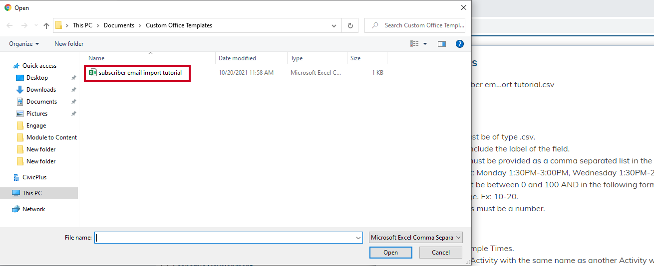 Web Central Activities Module Import Sessions Choose File Windows Dialog Box.
