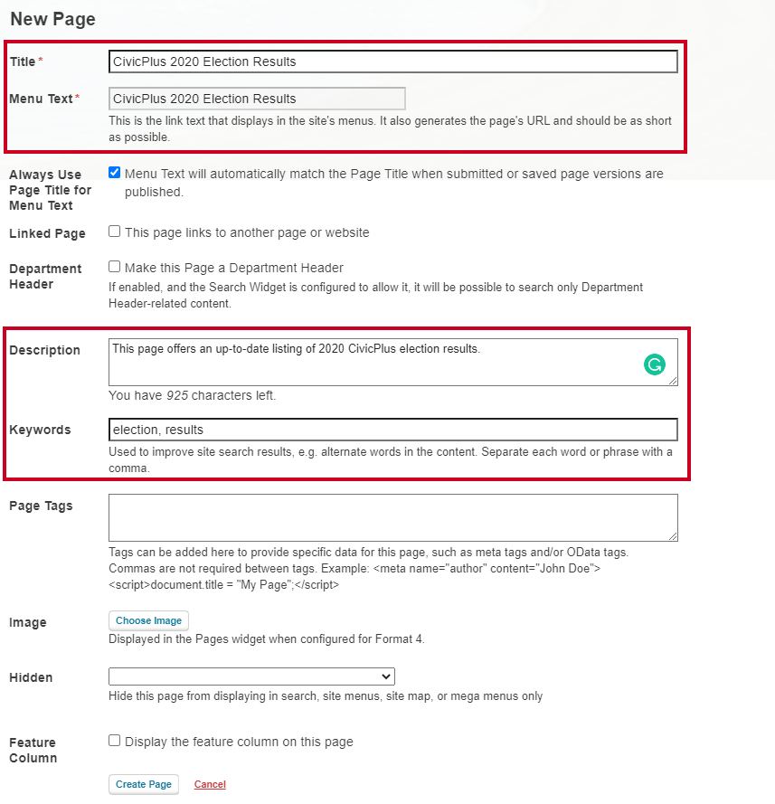 create page