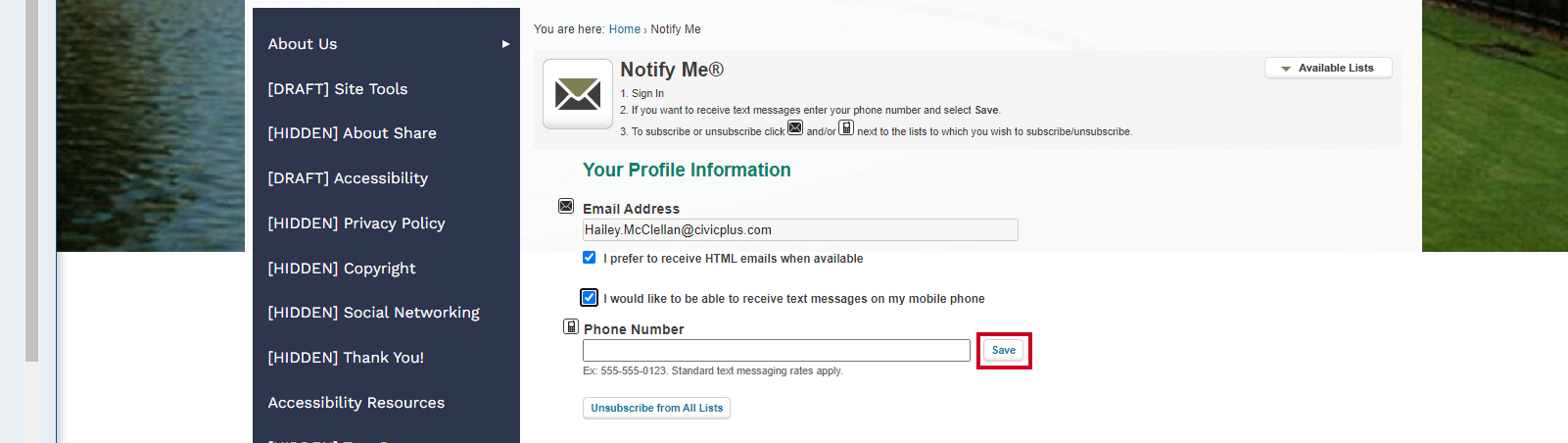 Save number