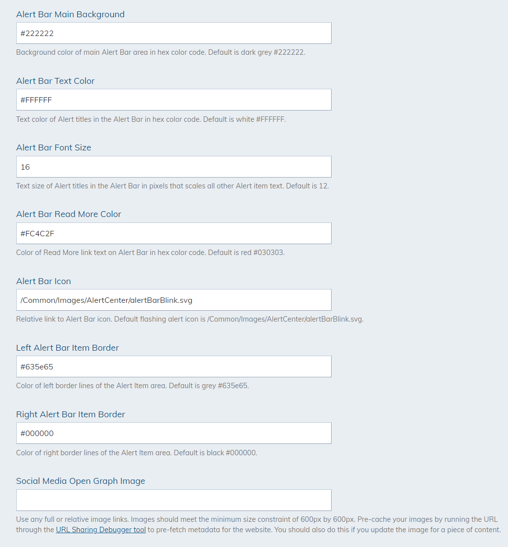 The properties text entry fields.