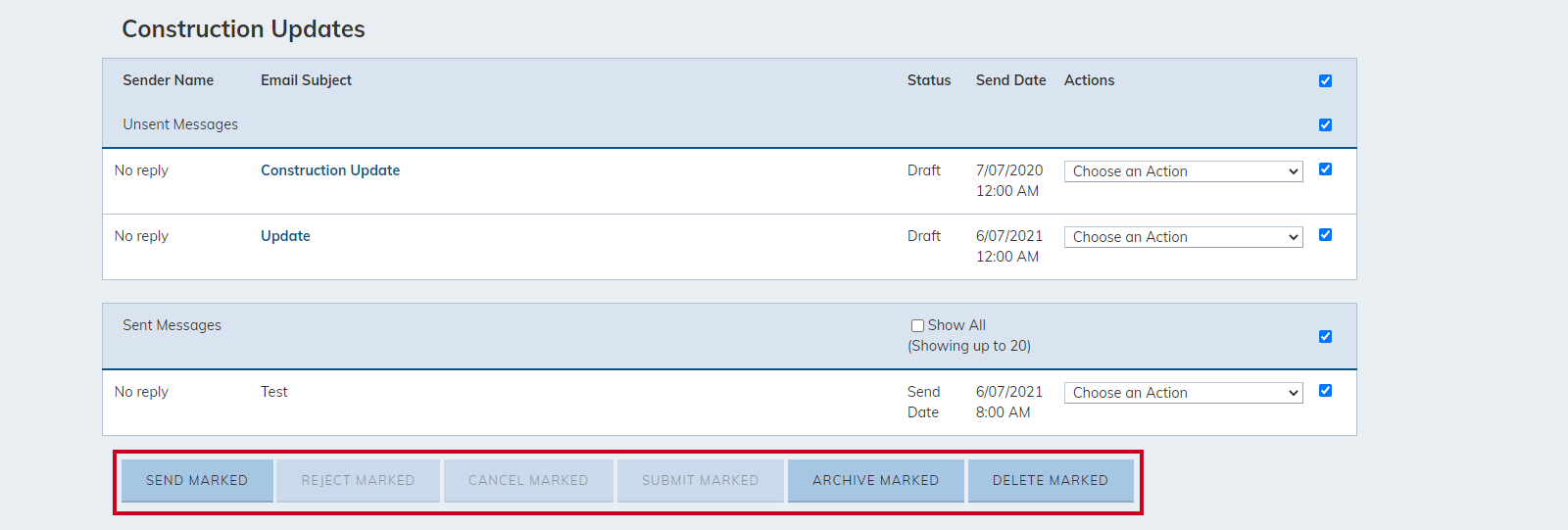 bulk actions