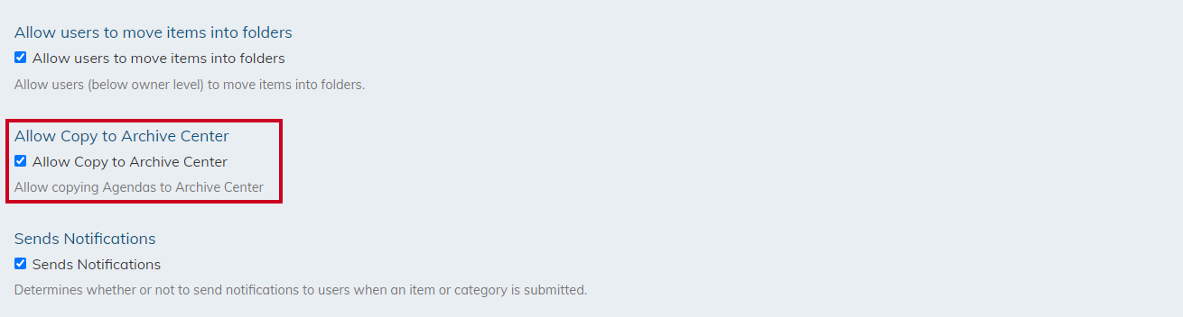 Allow copy to archive center