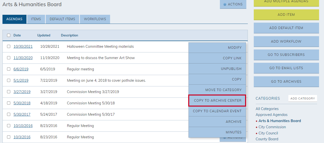 copy to archive center