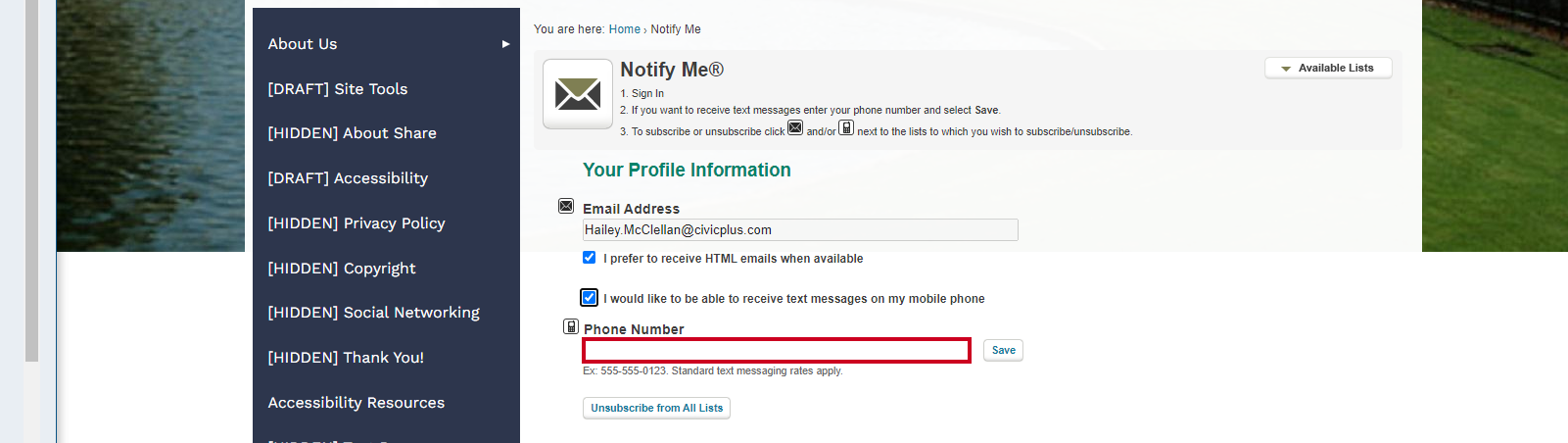 enter phone number