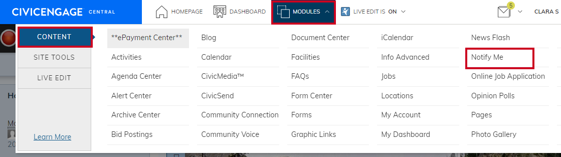 notify me option under Modules menu.