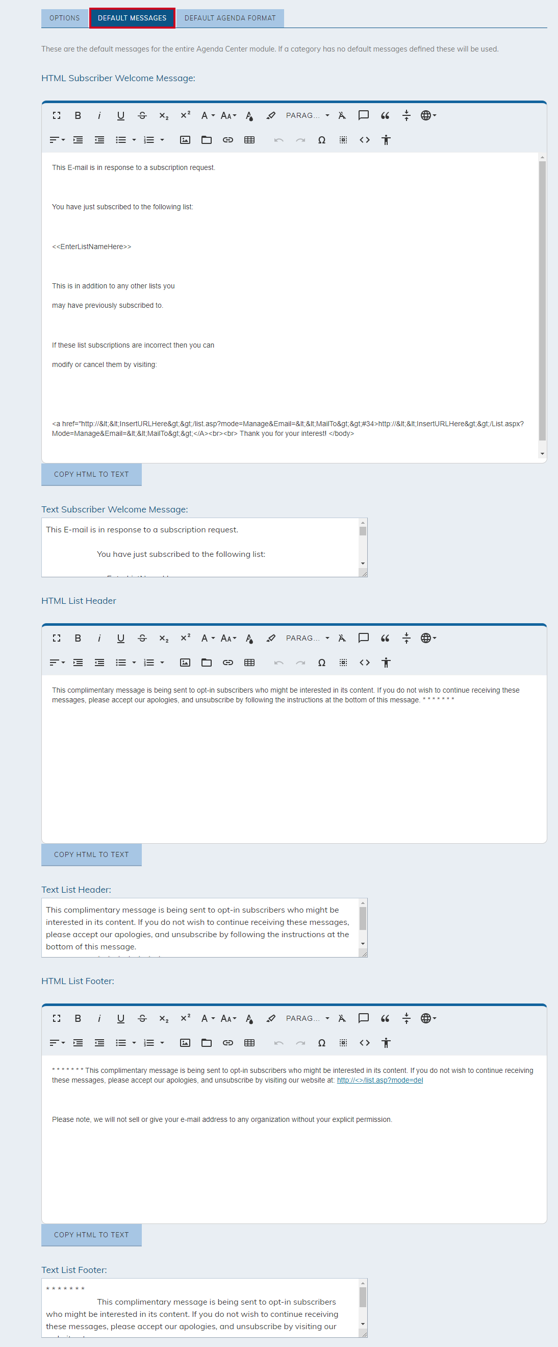 Default messages.