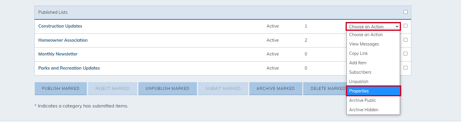 choose an action properties