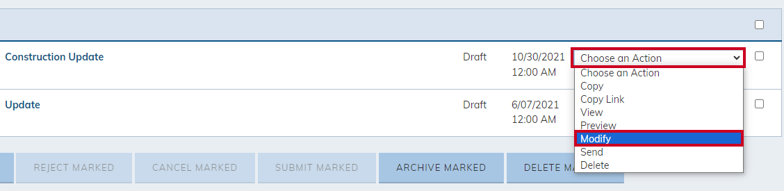 modify option under actions menu.