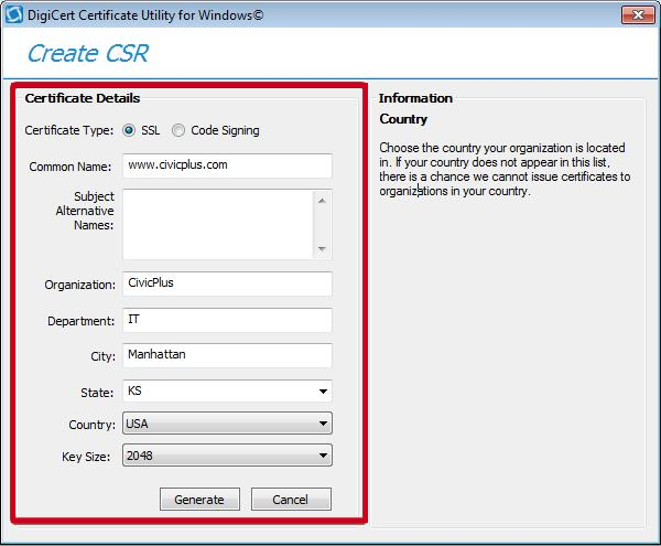 enter details for the CSR