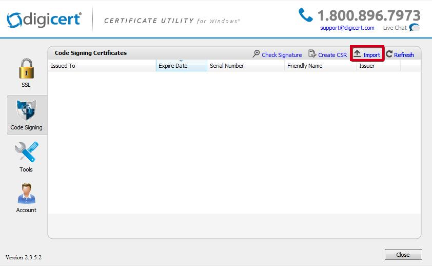 select import to import signed certificate