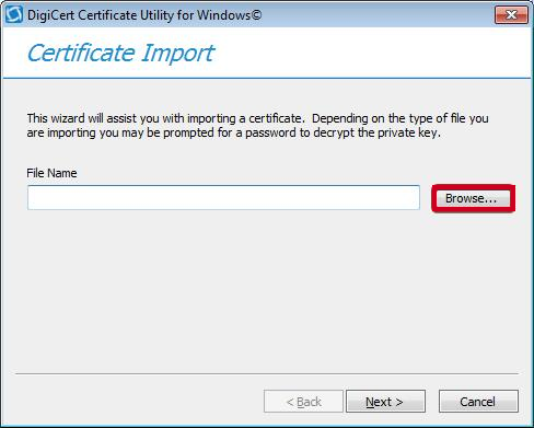 select browse on certificate import
