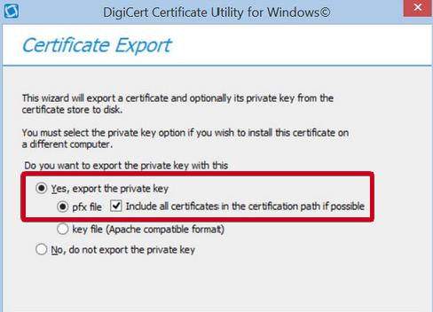 select yes export the private key